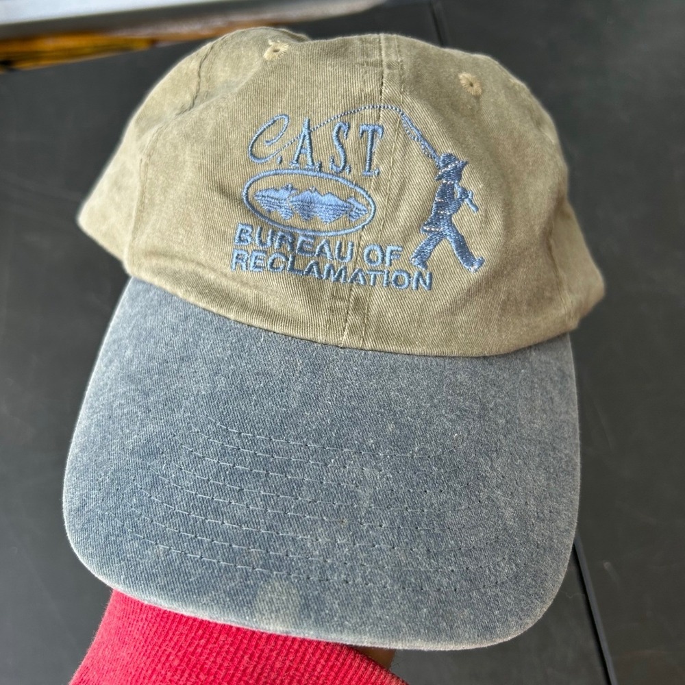 Bureau of Reclamation CAST Fishing Baseball Cap Khaki Blue Adjustable Strap‎ VTG